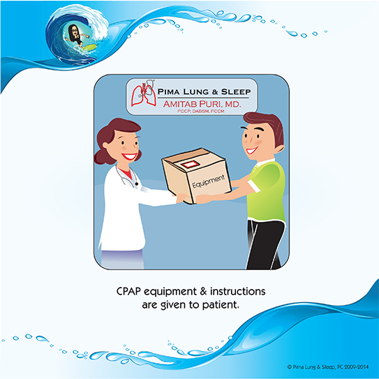 CPAP equipment & instructions are given to patient.
